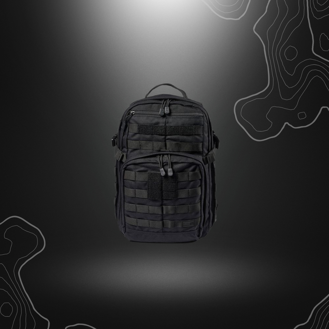 Petit sac à dos tactique Rush 12 Noir 2.0 de 5.11, résistant et fonctionnel avec plusieurs compartiments et poches, idéal pour les missions et treks d'une journée.