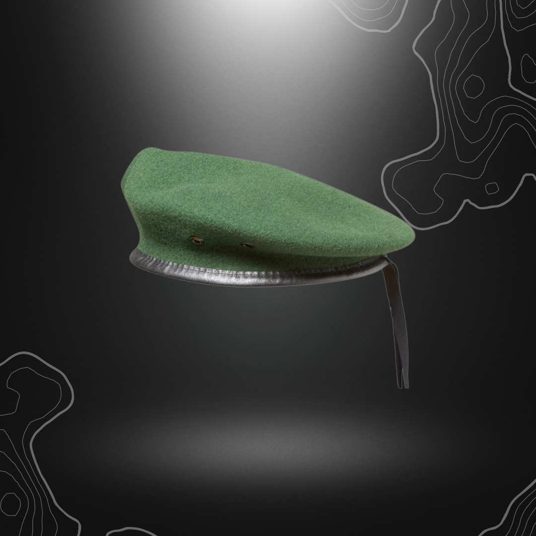 Beret Légion Legio Patria Nostra vert spécial commando, 100% laine avec insignes, pourtour en cuir, lacet viscose noir, diamètre 8 pouces, doublure simple