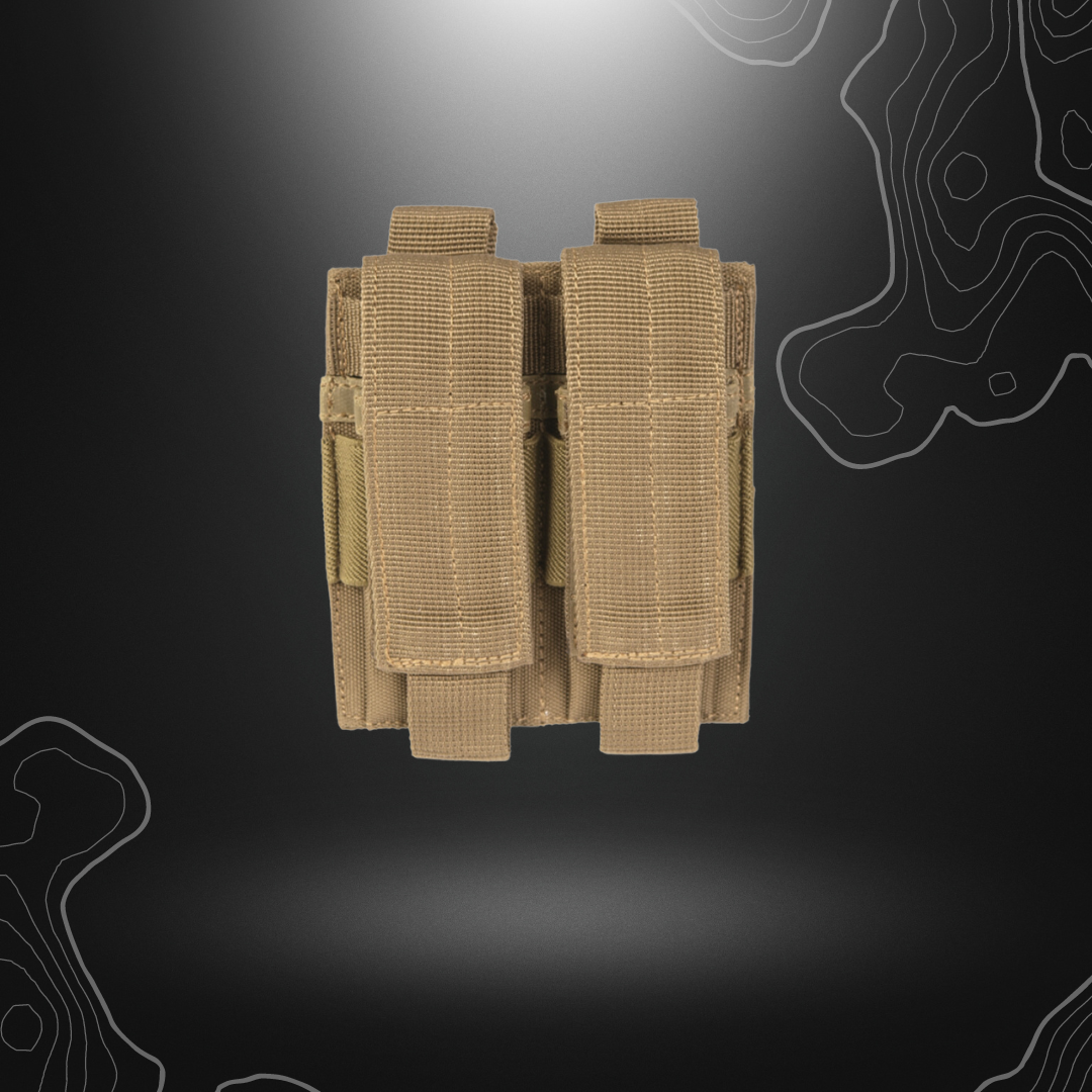 Porte-chargeur PA double Coyote de Mil-Tec en polyester, recouvert de chlorure de polyvinyle, avec système Molle et fermeture réglable