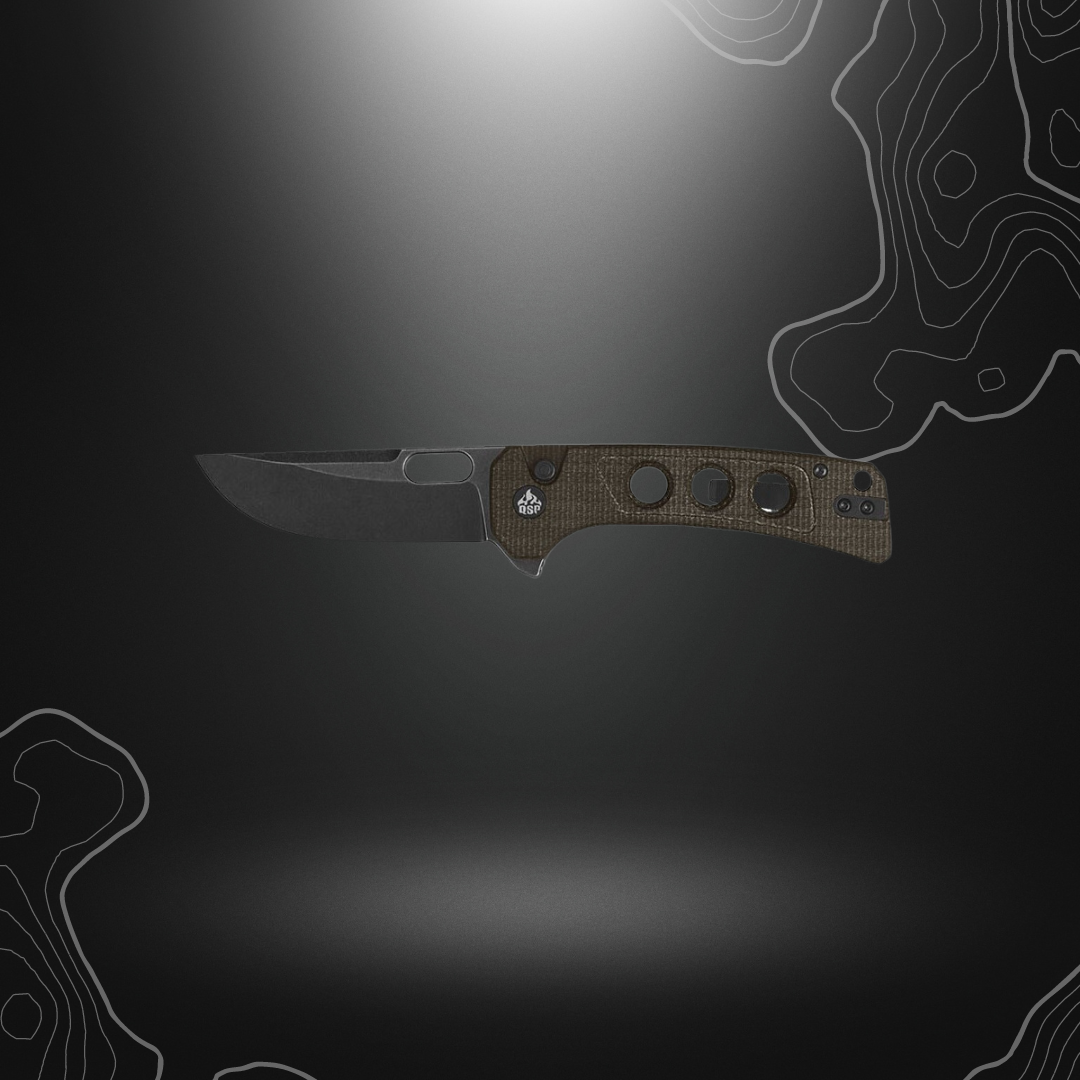 Couteau pliant QSP Unicorn avec lame noire en acier 14C28N et manche en micarta marron