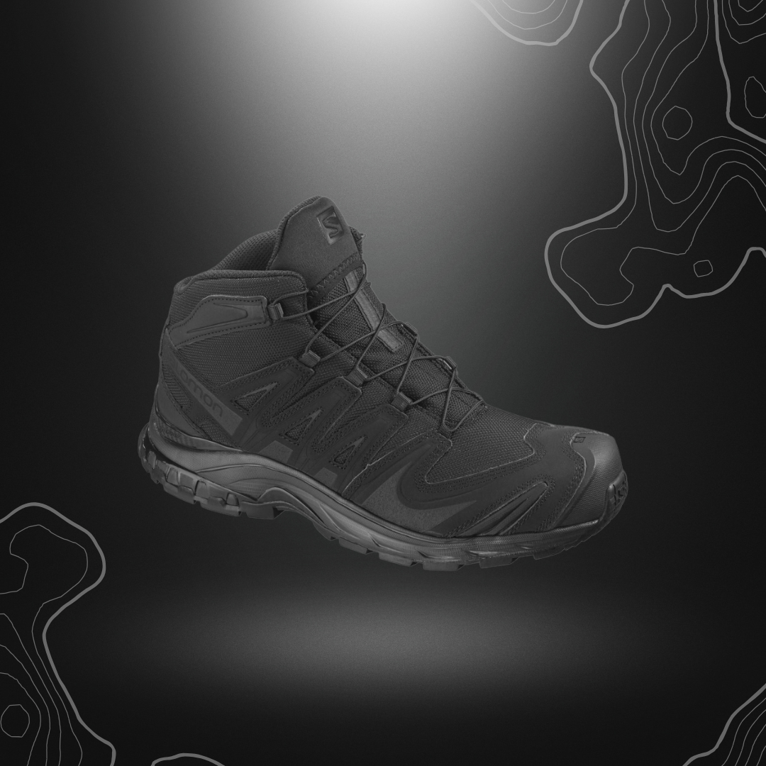 Chaussures Salomon XA PRO MID FORCES GTX noires, légères et résistantes pour une stabilité et une protection optimales du pied.
