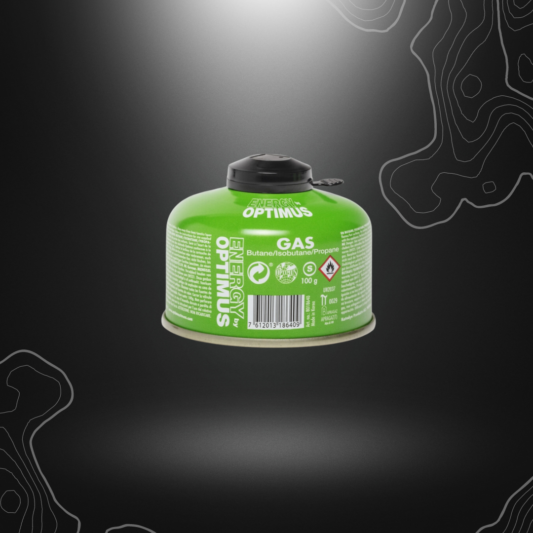 Cartouche de gaz Optimus Energy 100g pour réchaud, contenant un mélange de butane, isobutane et propane, compatible avec les réchauds de camping et de randonnée norme EN