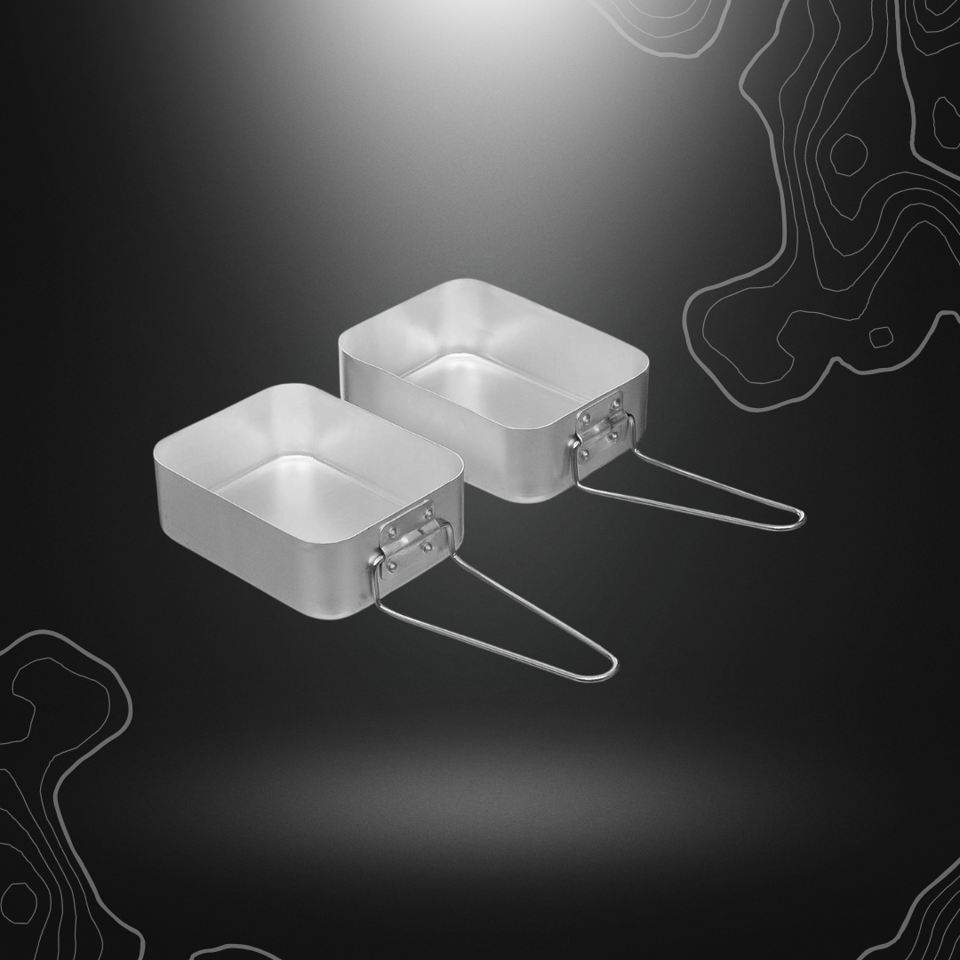 Quart gamelle 2 pièces en aluminium MFH, empilable avec poignées pliables, composé d'une casserole de 1 litre et une autre de 700 litres, poids de 370g.