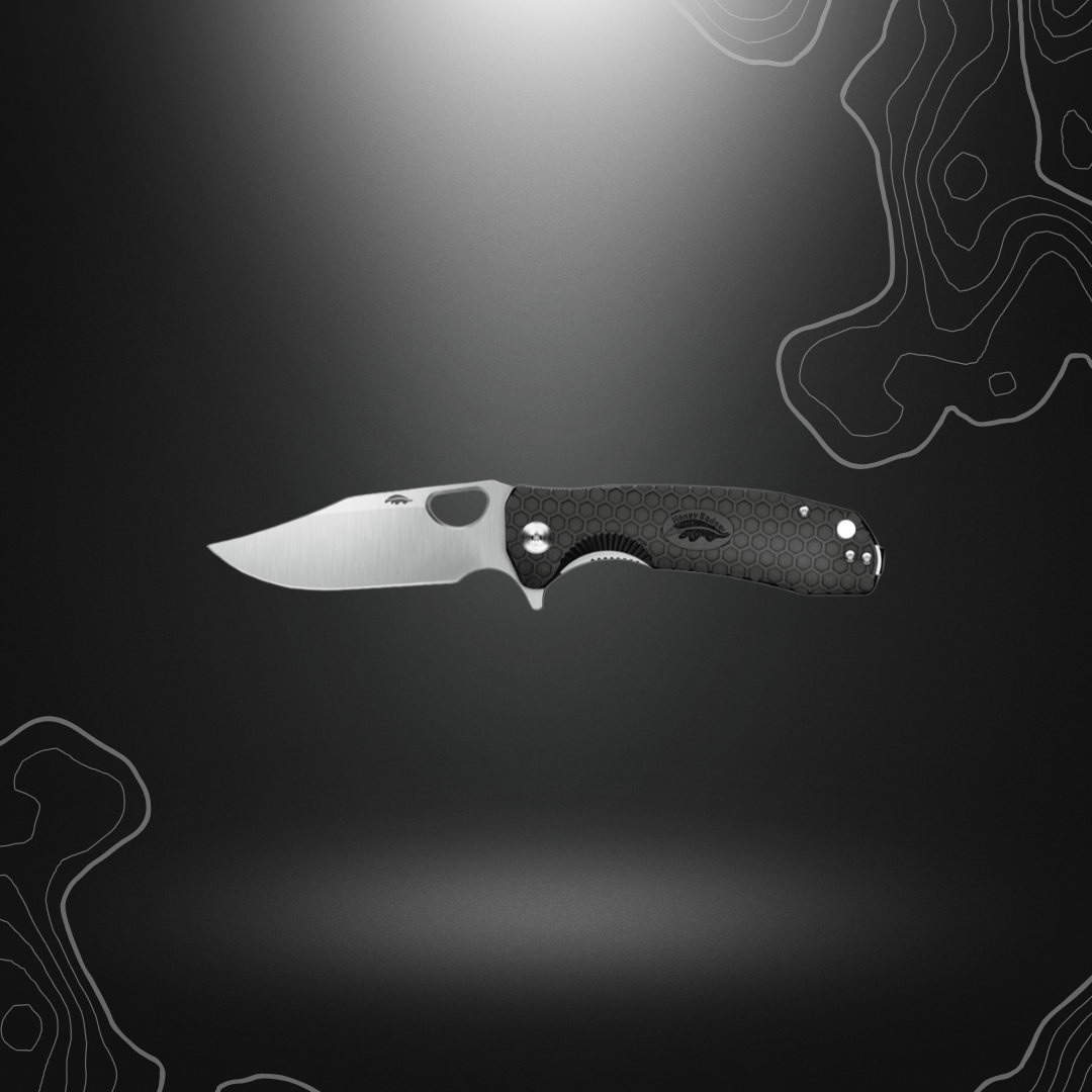 Grand couteau flipper noir Honey Badger avec lame de 92mm et manche FRN