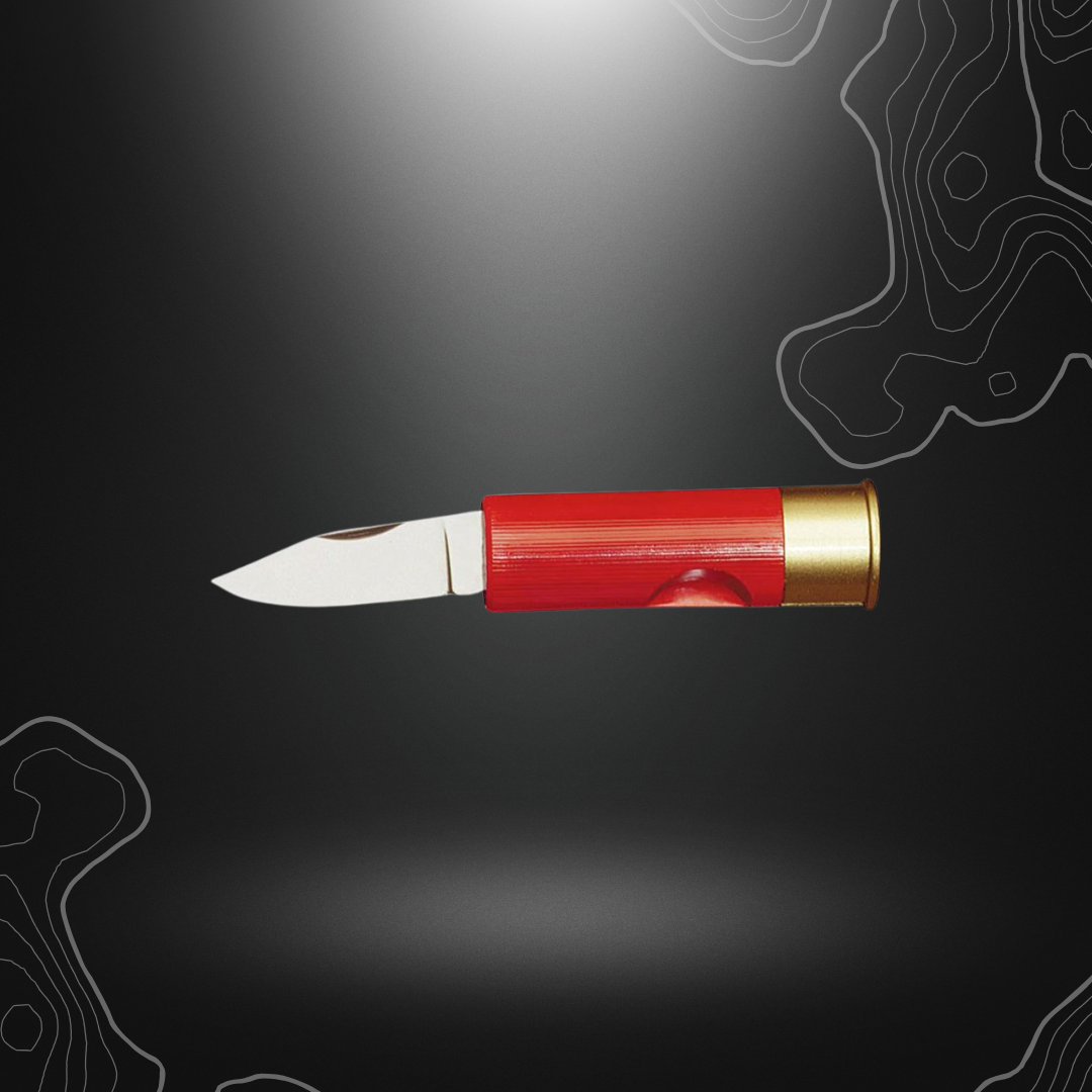 Couteau pliant forme de cartouche rouge, manche 6,5 cm, lame en inox