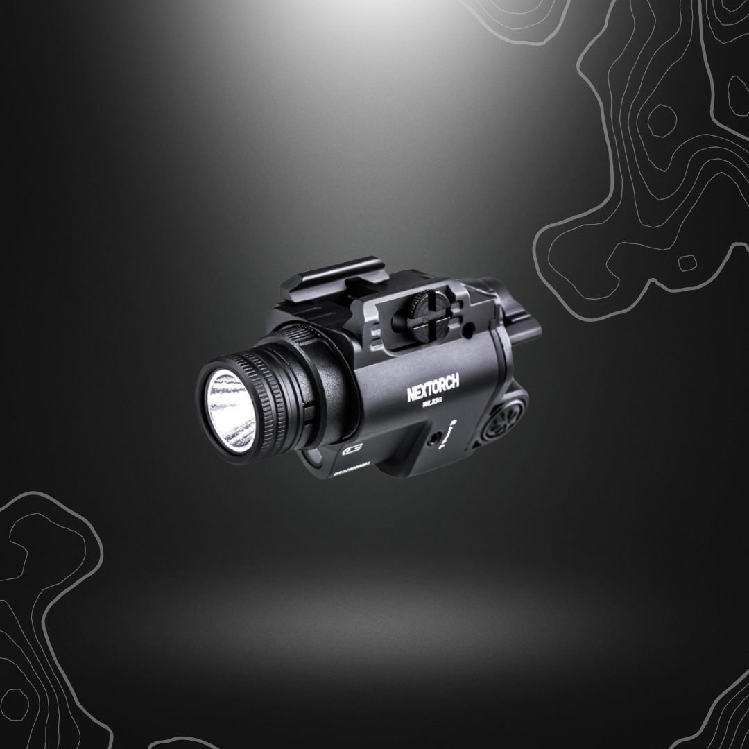Lampe tactique Nextorch WL23 avec pointeur laser rouge pour arme de poing, éclairage blanc de 1300 lumens, alimentée par piles ou batteries rechargeables, résistante et étanche