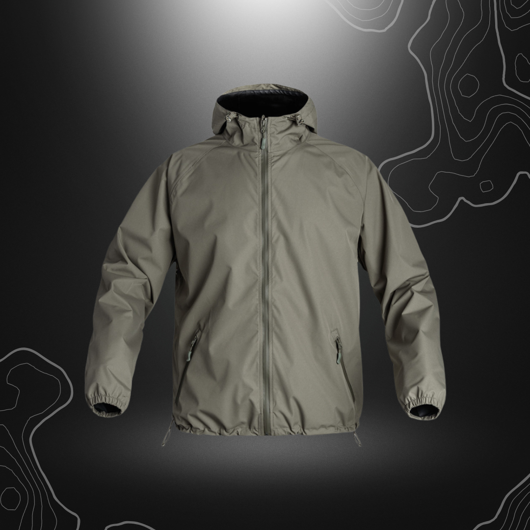 Veste courte Lightshell Rain Protect vert olive, imperméable et respirante, de la marque A10 Equipment