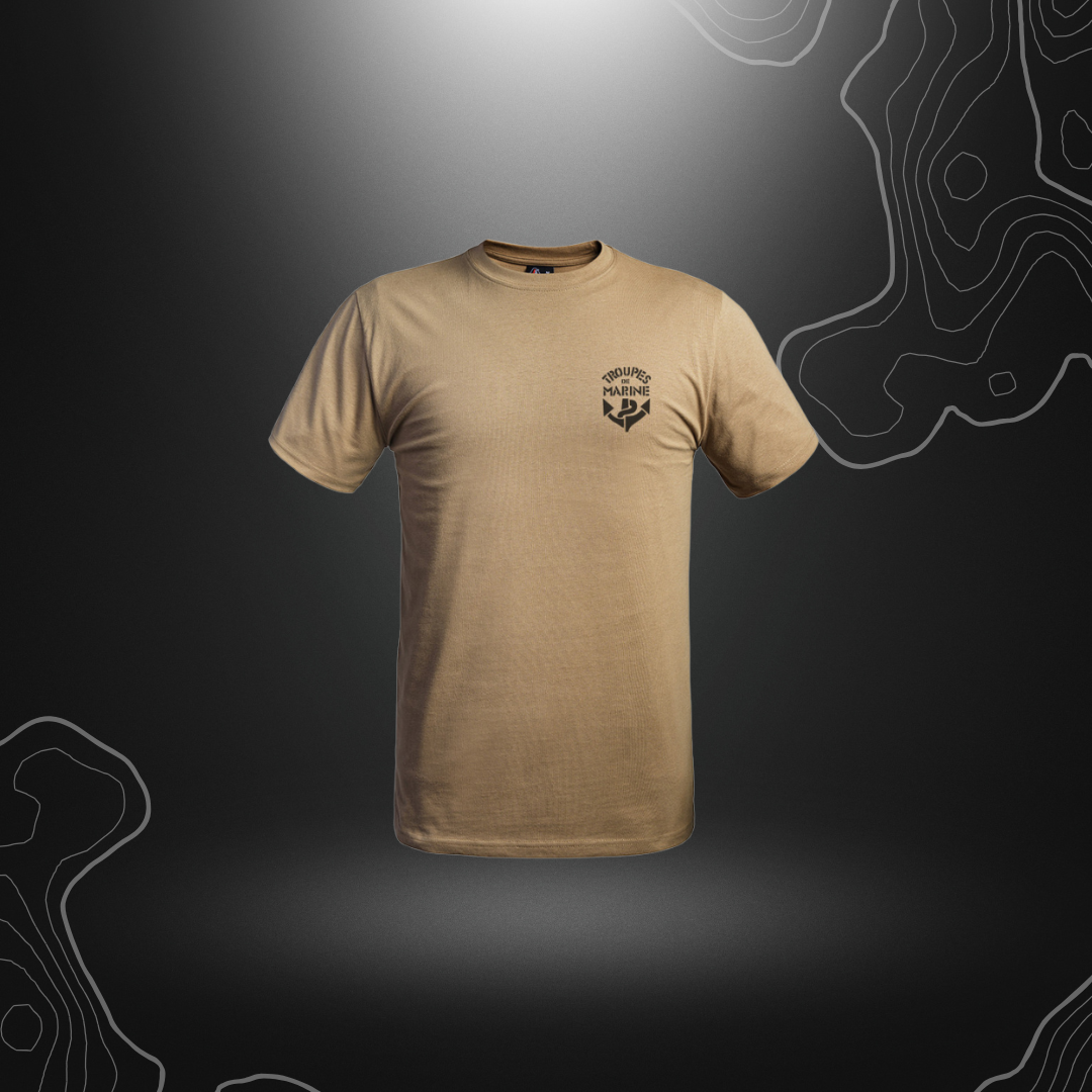 T-shirt vert olive Troupes de Marine en coton, taille XS à 3XL, réservé aux personnels de la Défense