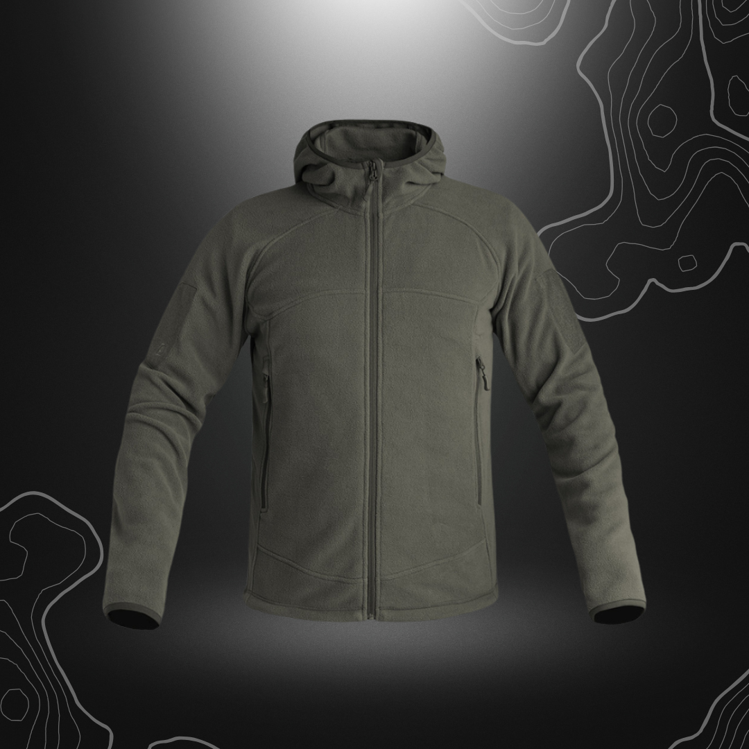 Veste polaire Instructor de la marque A10 Equipment, offrant fonctionnalité, résistance et confort, fabriquée en tissu Fleece-Tech pour une isolation thermique optimale, couleur vert olive.