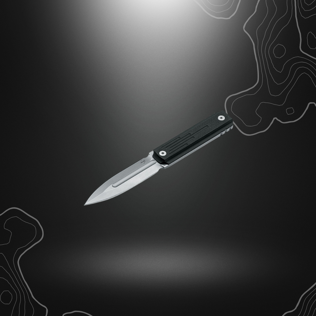 Poignard Böker Plus Omerta 02BO032 avec lame spear point en acier D2 et manche en G10 noir