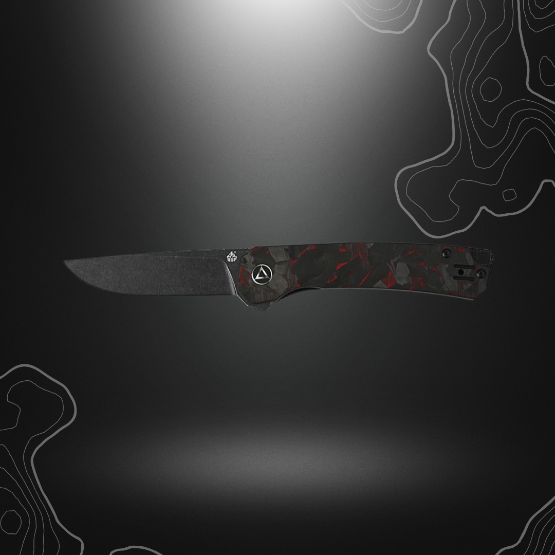 Couteau pliant Osprey QS139F2 QSP avec lame noire de 82mm, manche en carbone/G10 noir/rouge et clip réversible