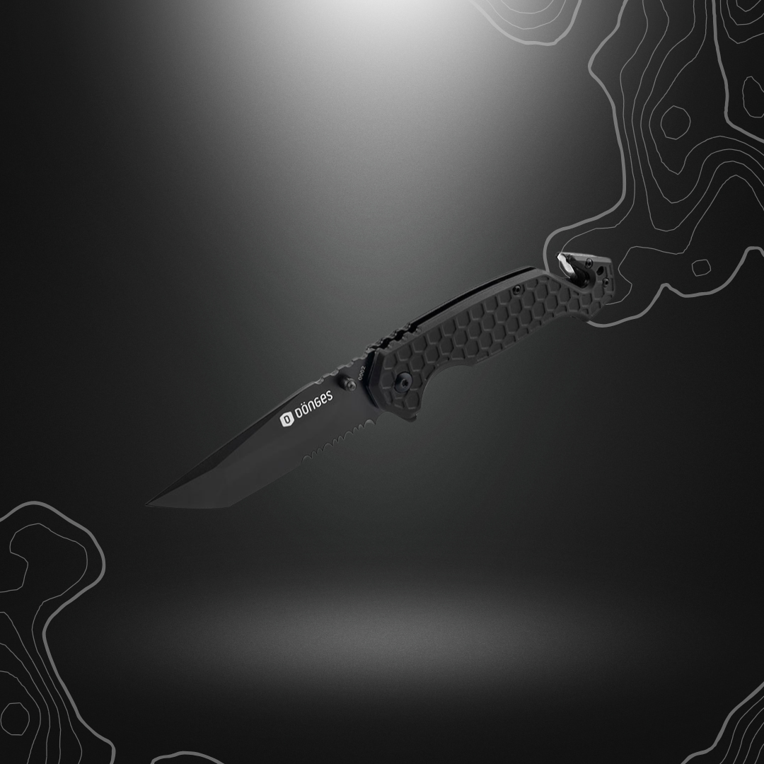 Robuste couteau pliant Böker Plus Dönges Basic Tactical avec lame Tanto en acier inoxydable, manche en aluminium anodisé et équipements d'urgence
