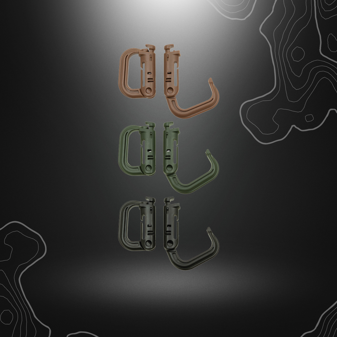 Mousqueton MOLLE verrouillable pour fixation rapide d'équipement, non adapté pour l'escalade ou sauvetage, en polyoxyméthylène, dimensions 5,5x4x