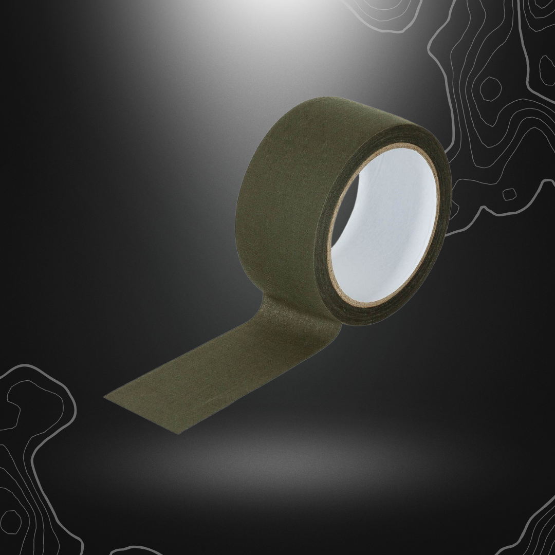 Bande adhésive en tissu coton vert olive de 5x10cm par MFH, adhère bien sur les surfaces sèches et lisses, idéale pour la fixation de matériaux de camouflage
