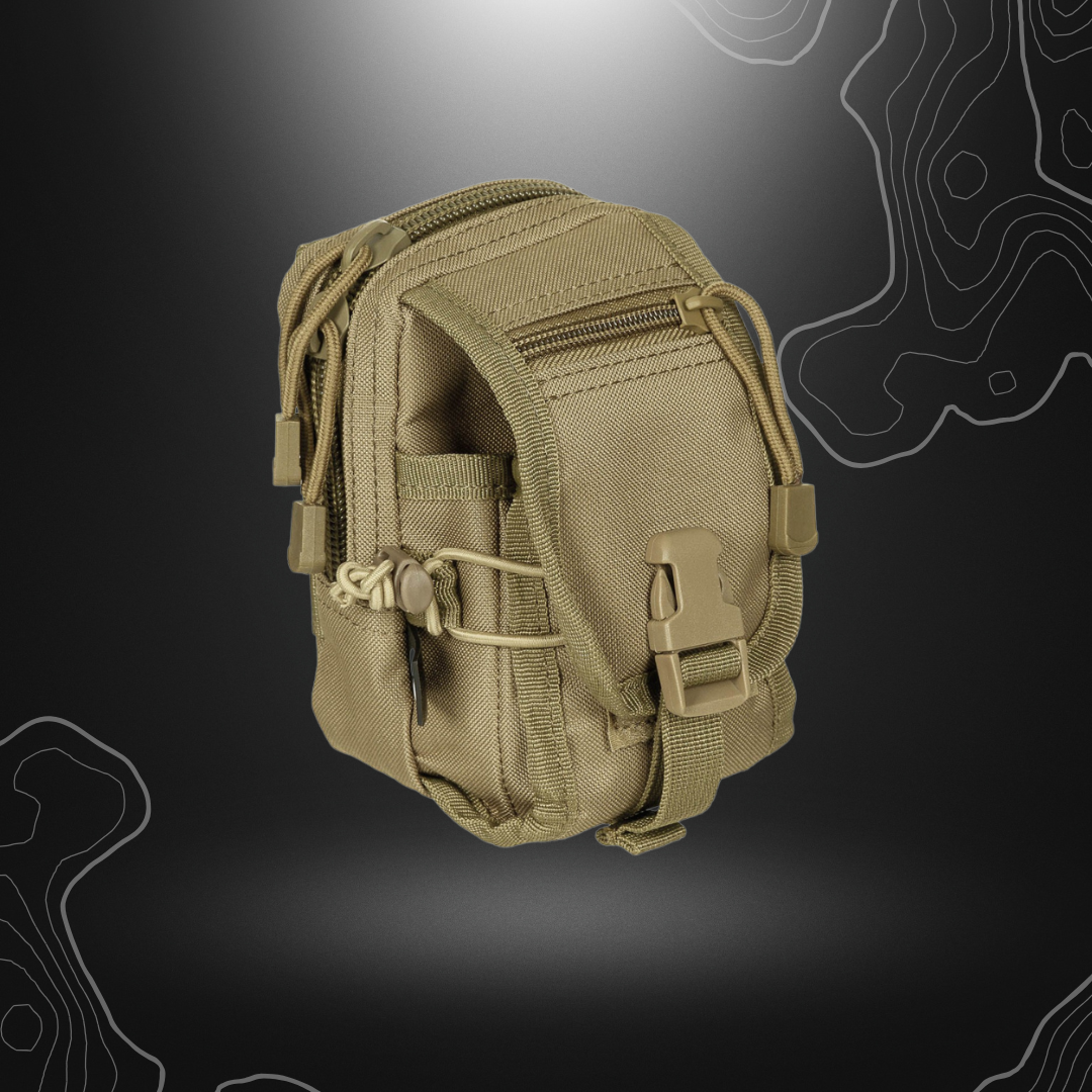 Poche Molle multi-usage tan MFH avec compartiments multiples, fermetures éclair et velcro, boucles de fixation Molle et fabriquée en polyester 100%