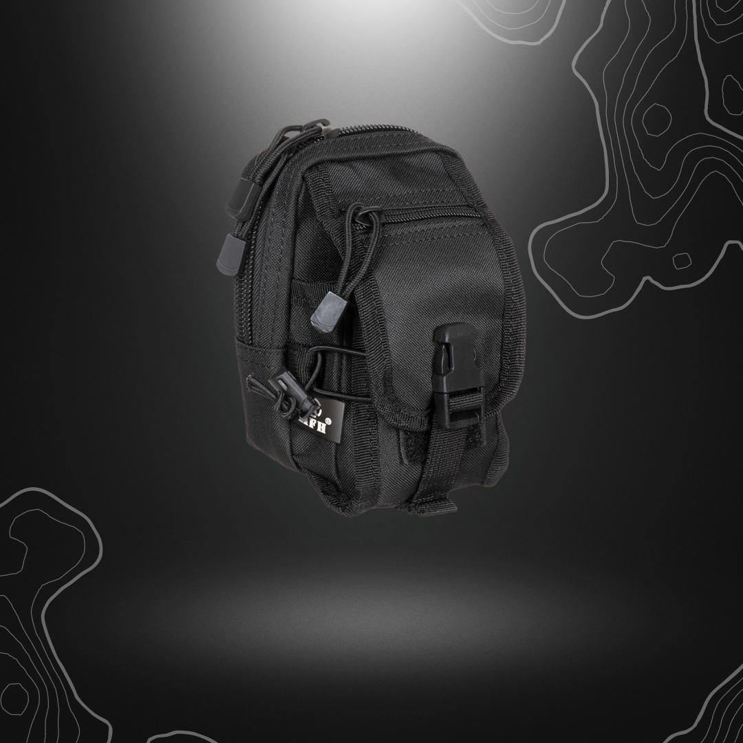 Poche Molle polyvalente noire de MFH avec compartiments multiples, fermetures éclair et Velcro, boucles de fixation et fabriquée en 100% polyester