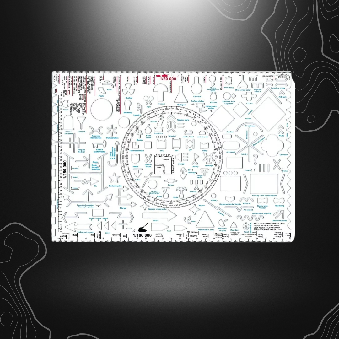 Normographe OTAN RTS, outil indispensable pour la rédaction graphique des ordres d'opération, résistant, format A4, avec symboles tactiques APP6A et Actions Civilo Militaires,