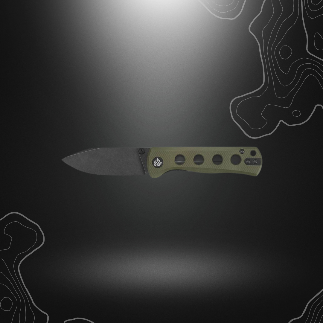 QSP Canary Olive Green pliant couteau avec manche en G10 vert et lame noire en acier 14C28N