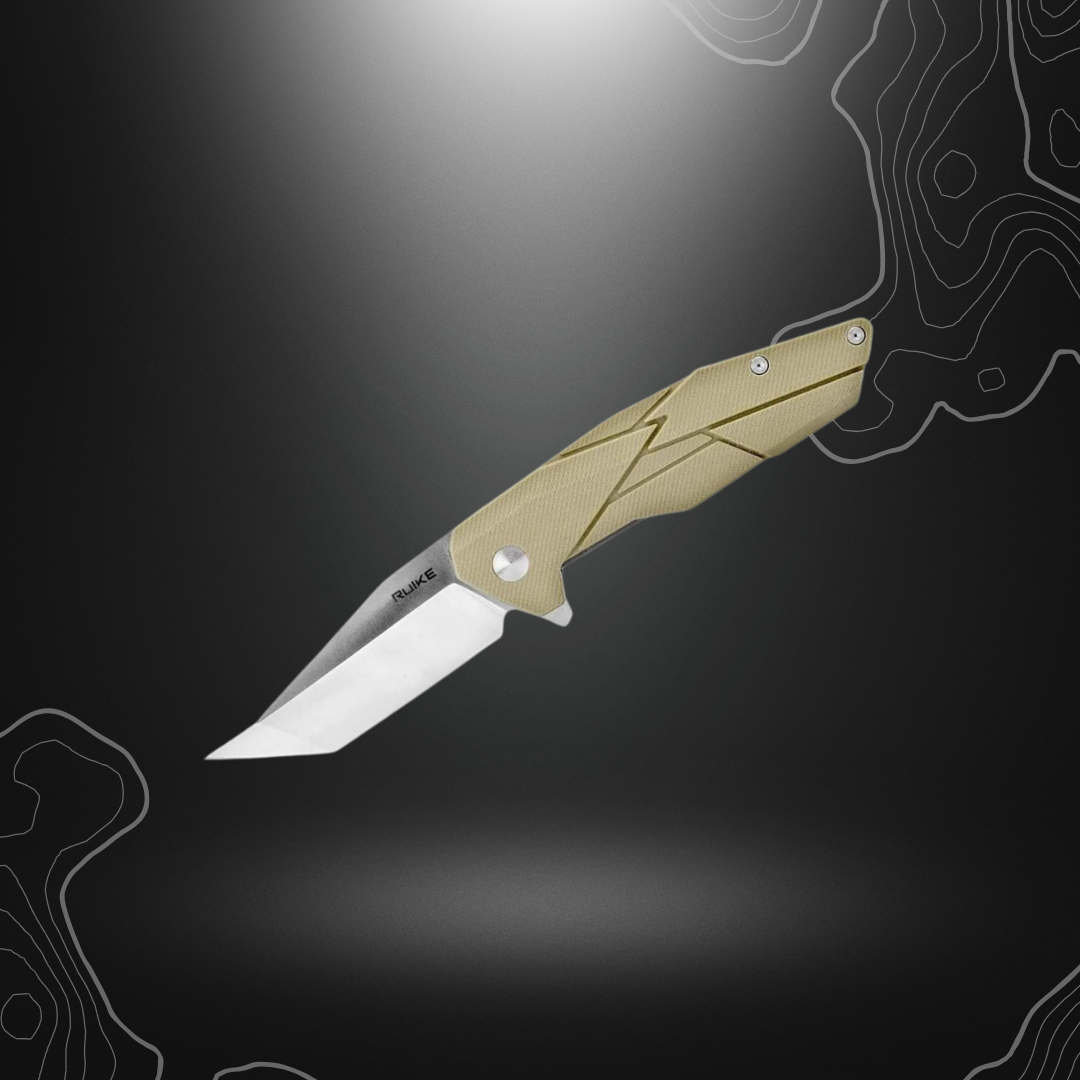 Ruike P138W - Couteau pliant Lame Tanto de couleur désert avec manche en G10