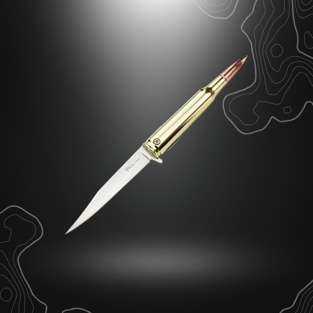 Alt tag : Couteau pliant MX 13005 de Max Knives avec manche en forme de balle calibre 50 et longueur totale de 240 mm