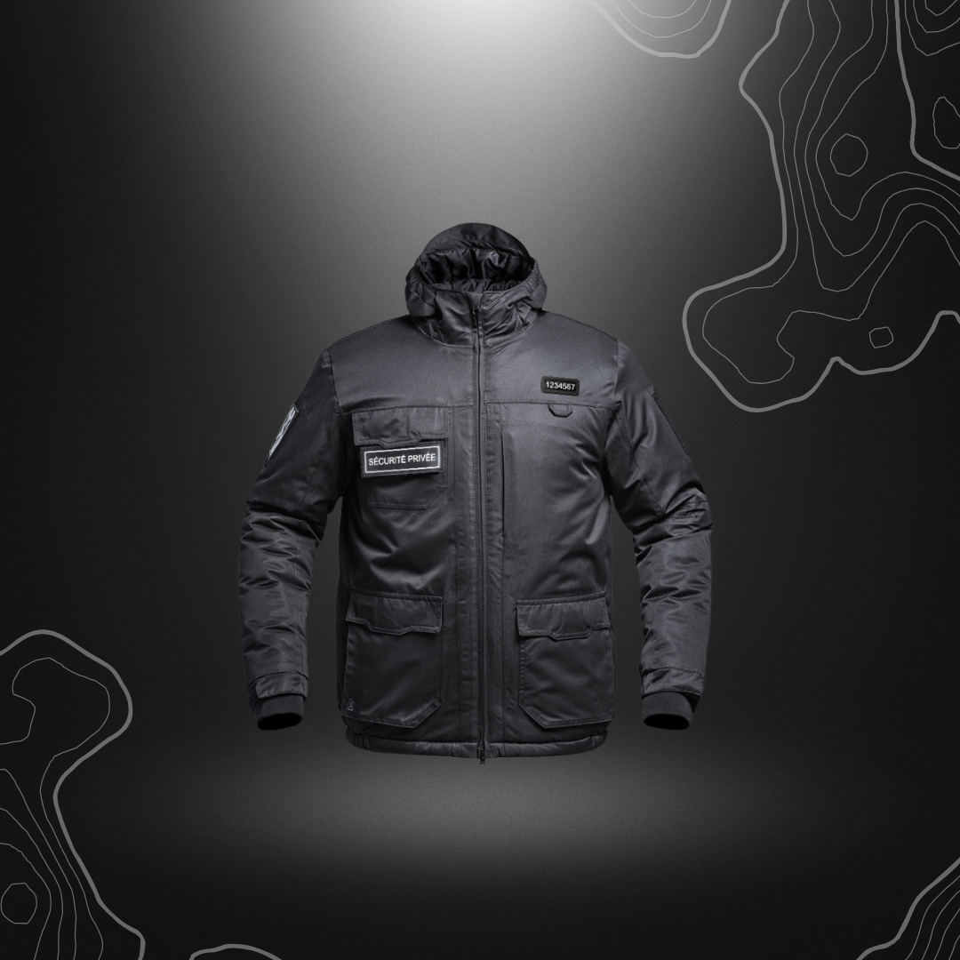 Blouson Hardshell SÉCU-ONE WF 150 noir pour sécurité privée avec technologie Heat Protect et Hard-Shell par A10 Equipment