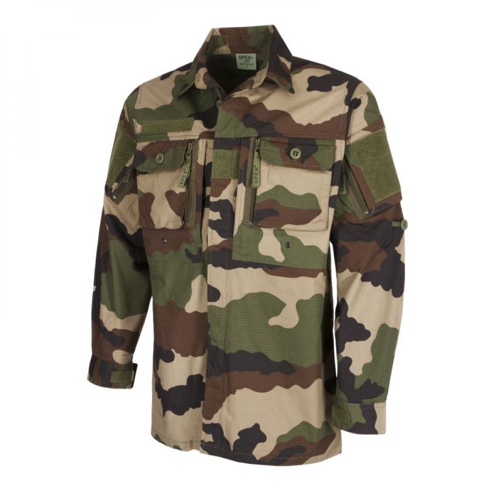 Chemise de combat guerilla ripstop OPEX en destockage, taille M, avec 8 poches et emplacements pour bandes patronymique et grade