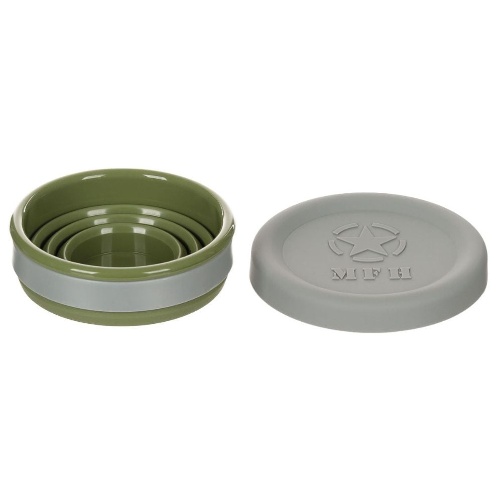Gobelet pliable en silicone vert de 200ml par MFH, léger, compact, adapté à la nourriture, lavable au lave-vaisselle, compatible avec le micro-ondes et le congé
