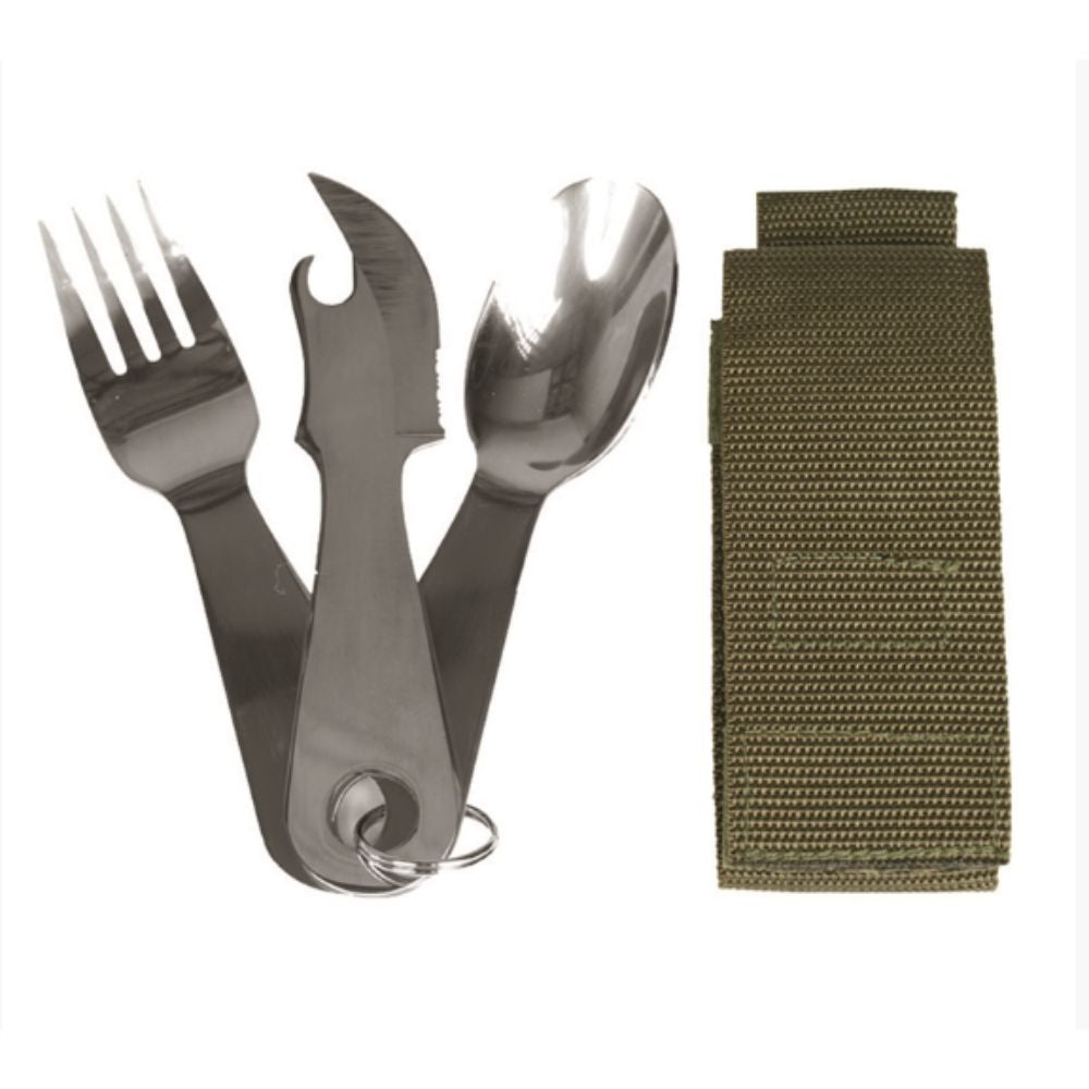 Jeu de couverts en aluminium Mil-Tec dans un étui, en acier affiné, poids 164g, taille 15x4.8x2.5cm, avec sac de transport compact