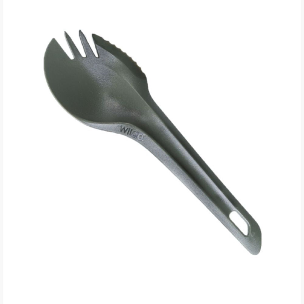 Spork 3 en 1 vert olive Wildo en PA6, mélange de couteau, fourchette et cuillère, sans BPA et fabriqué de manière non polluante en Suède