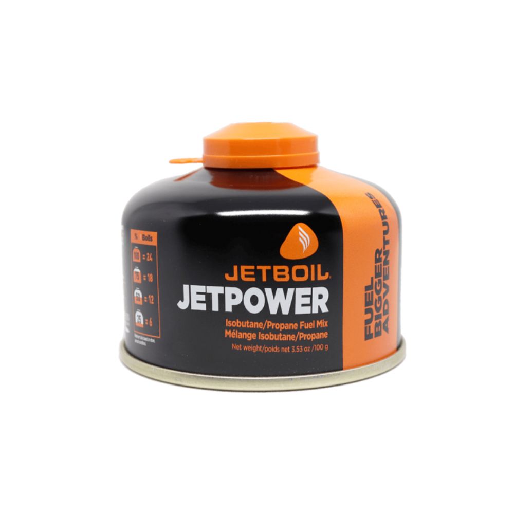 Cartouche de gaz Jetpower 100gr pour réchaud Jetboil, mélange d’Isobutane, Propane et Butane pour une chaleur optimale et une performance constante dans des conditions froid