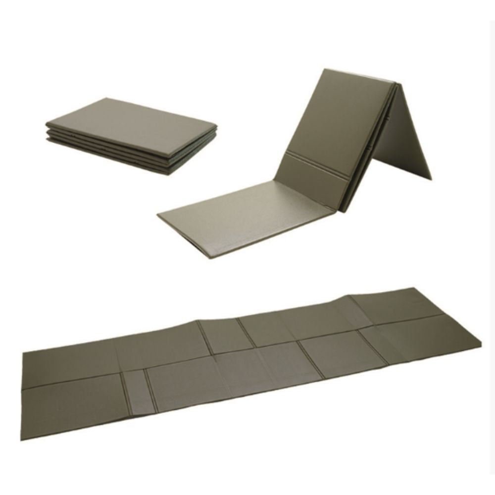 Mat de sol Carré Mat en mousse EVA de couleur vert olive de Mil-Tec, réplique du tapis original de l'armée fédérale allemande, utilisable aussi comme coussin d'