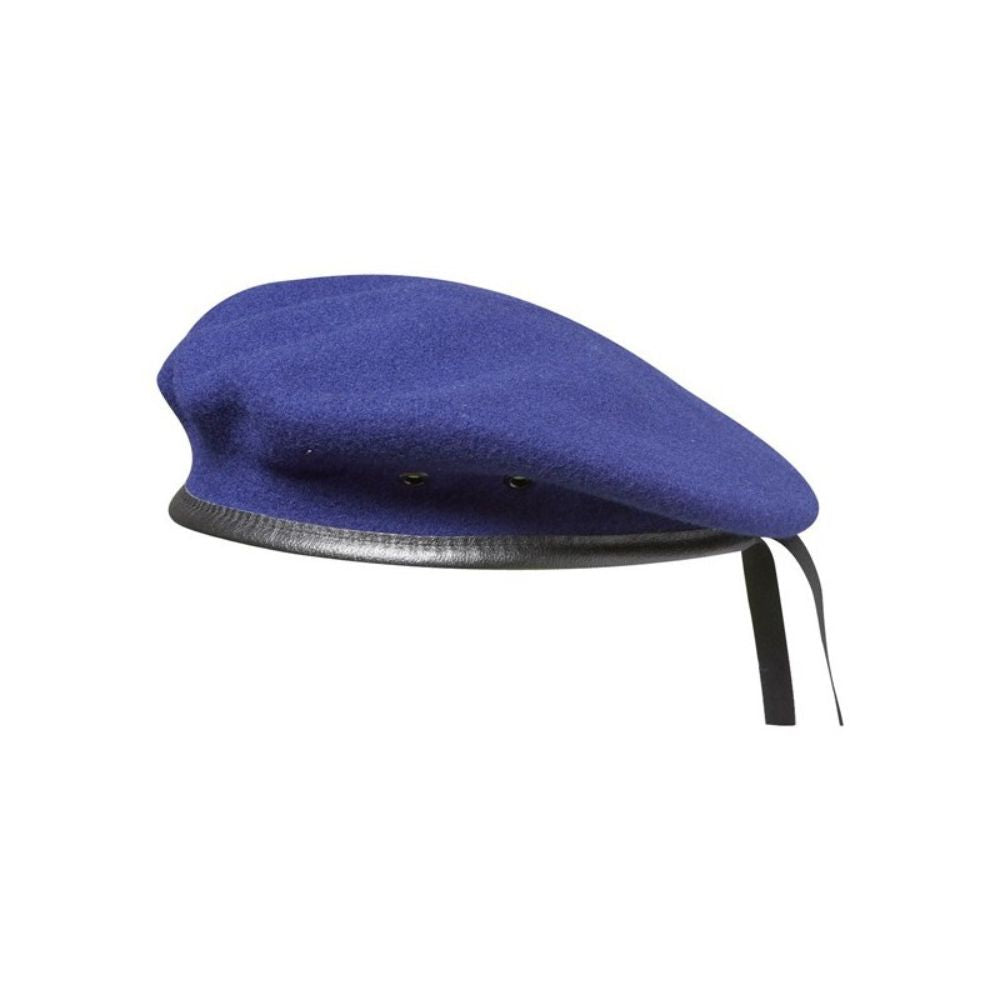 Beret bleu ALAT Special Commando en laine 100% avec insigne et pourtour en cuir, lacet viscose noir, en taille 52 à 62