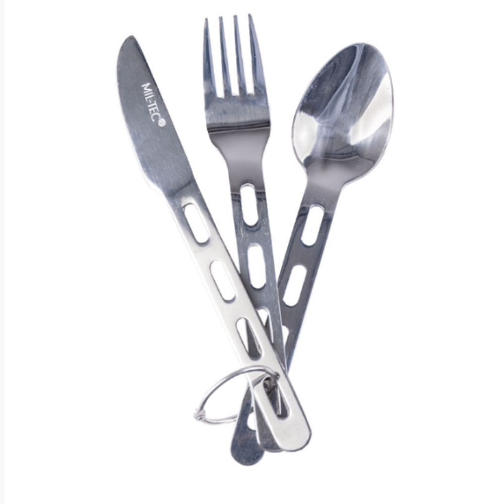 Porte-clés couverts en aluminium Miltec, acier affiné, poids de 95g et dimensions de 21x11x2,3cm, avec anneau de fixation pour le transport, vaisselle très lég