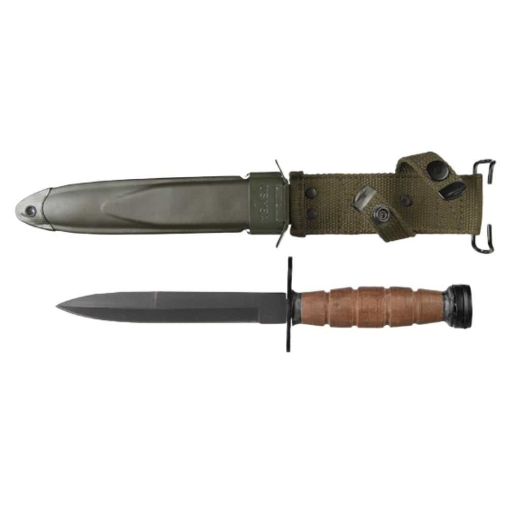 Baïonnette US M4 reproduction Miltec avec lame en acier 420 de 16 cm et étui en acier et cuir