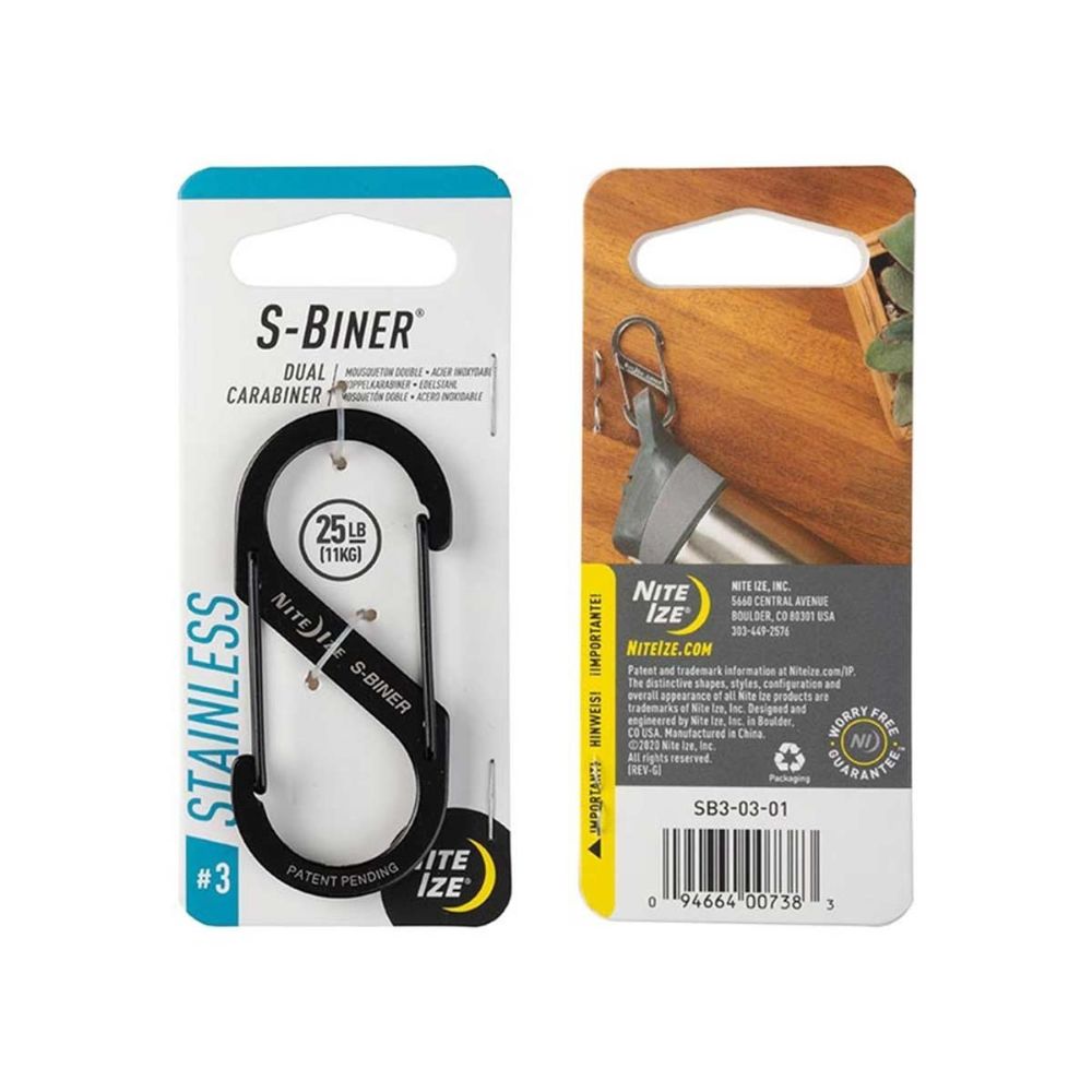 Double mousqueton S-Biner #3 Nite Ize en acier inoxydable résistant aux intempéries pour sécuriser et connecter divers objets