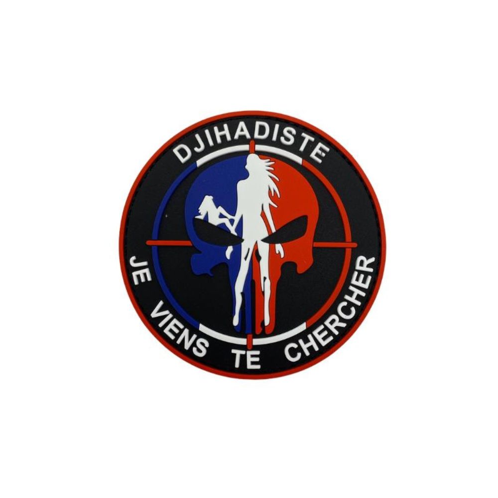 Patch PVC avec message 'Djihadiste, je viens te chercher' pour vêtements ou accessoires