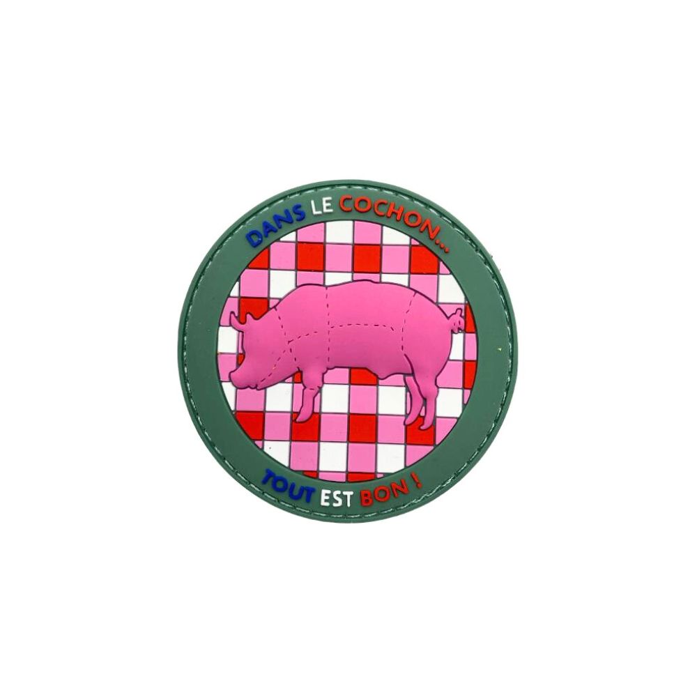 Patch de porc français avec le dicton 'Dans le cochon tout est bon' en PVC