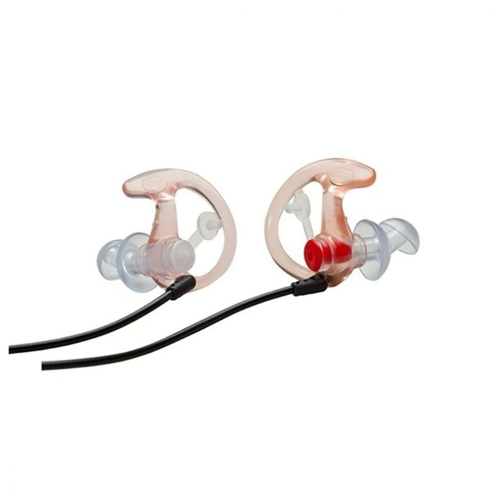 Bouchons anti-bruit EP3 Sonic Defenders transparents de Surefire, offrant une réduction de bruit jusqu'à 24 dB et compatibles avec les systèmes de radio communication