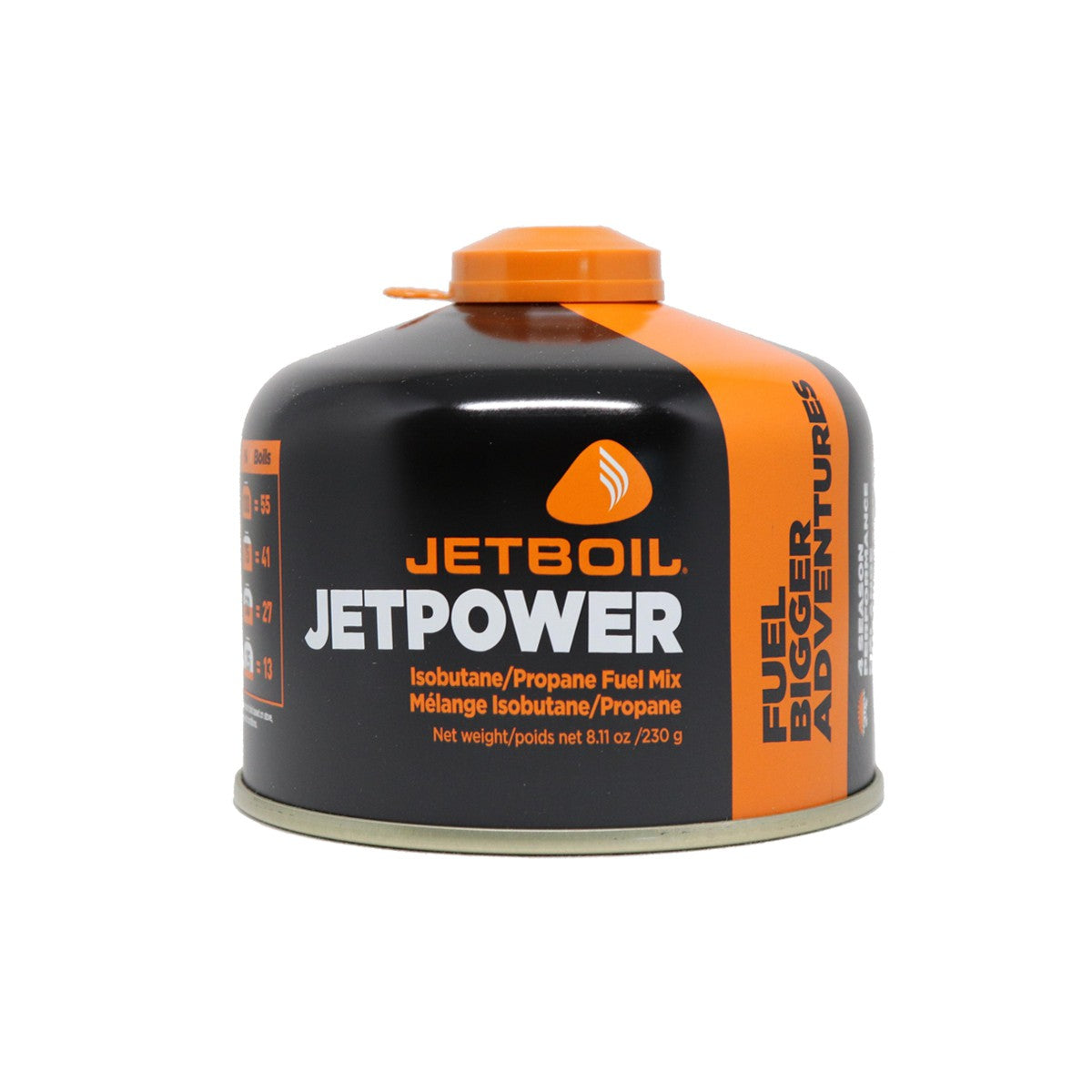 Cartouche de gaz JetPower 230g de JetBoil pour réchaud, efficace même dans des conditions extrêmes grâce à son mélange d'Isobutane, Propane et Butane