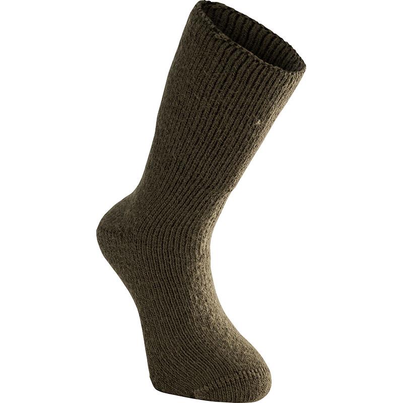 Chaussettes mérinos vertes 600 de Woolpower avec tricot éponge et composition de 60% laine mérinos, 39% polyamide et 1% élasthanne