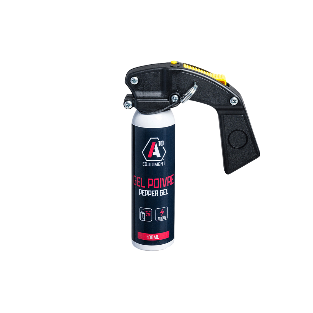 Aérosol lacrymogène anti-agression de 100ml à base de gel poivre avec poignée par A10 Equipment