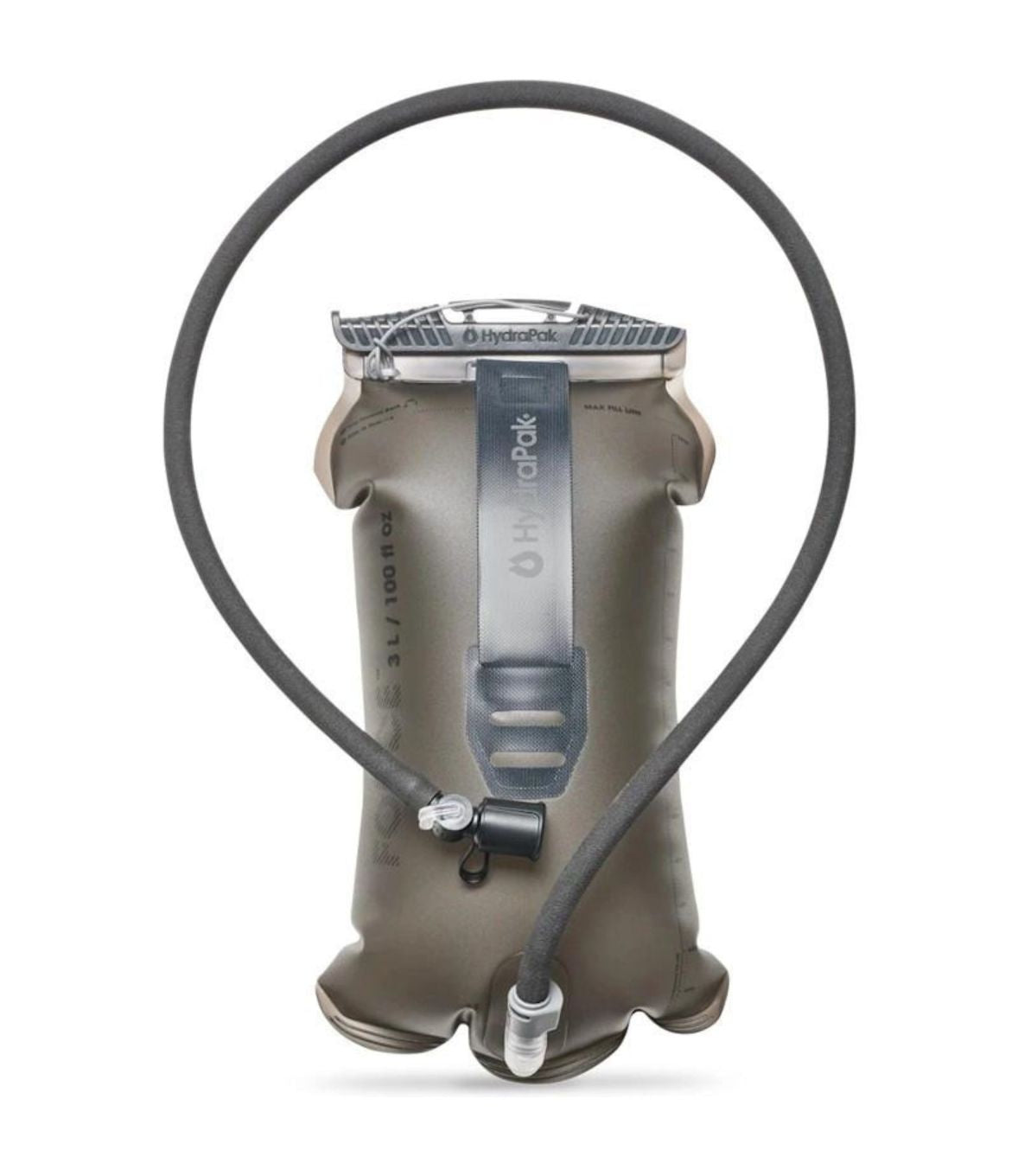 Réservoir d'hydratation Force 3L Hydrapak de couleur Mammoth grey avec valve à haut débit, système d'auto-étanchéité et tube d'hydratation HydraFusion