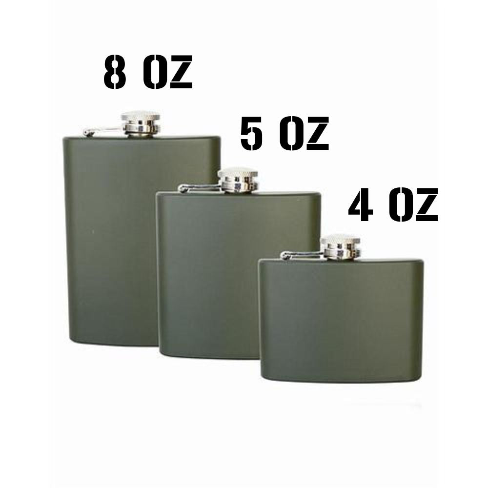 Flasque vert olive MIL-TEC en acier inoxydable avec couvercle en laiton, disponible en 4, 6 et 8 oz