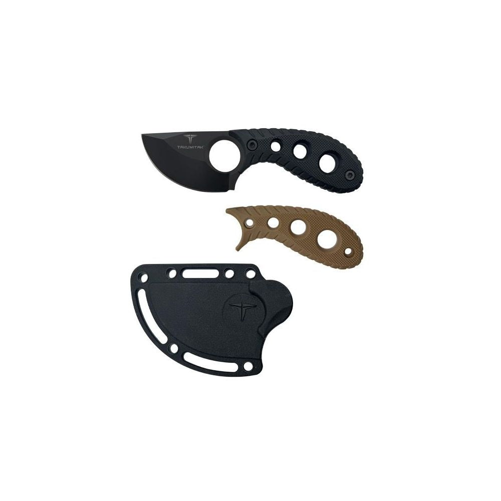 Poignard Skinner Takumitak avec lame ajourée de 63mm en acier et manche en FRN perforé, idéal pour la chasse et le plein air