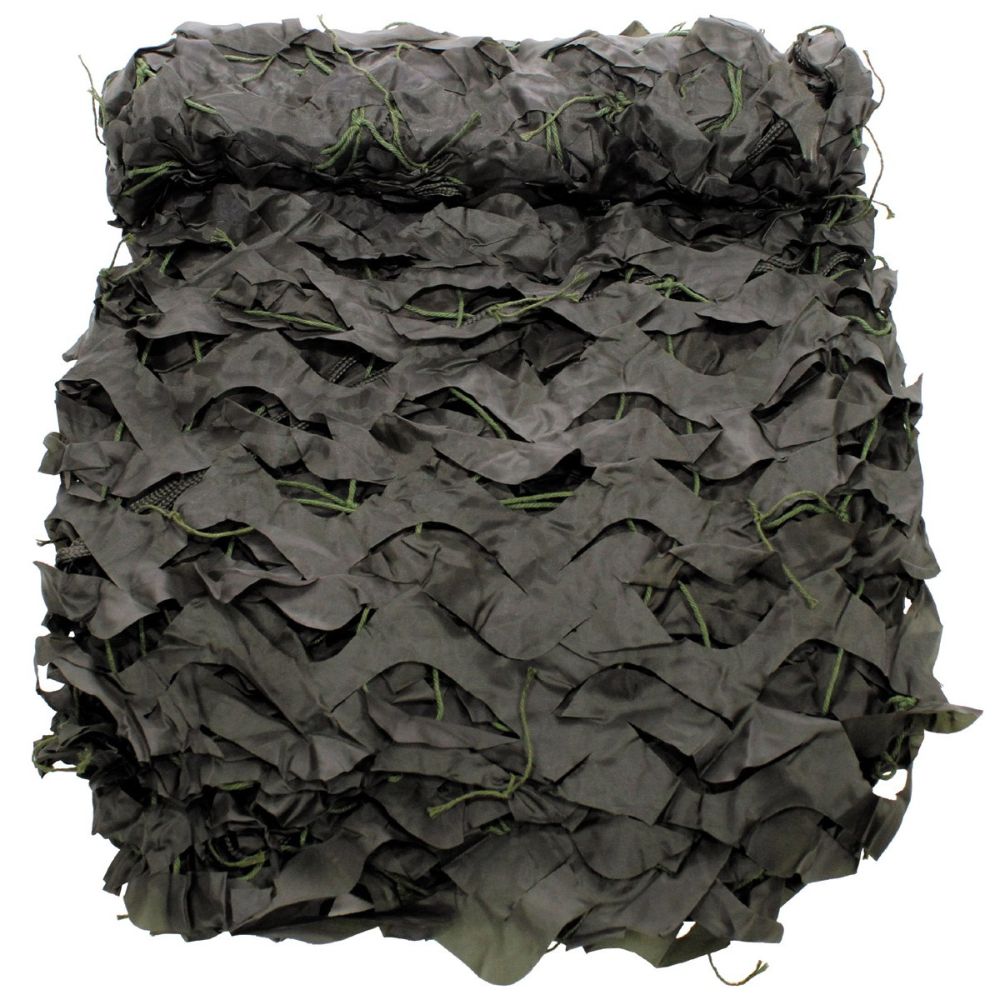 Filet de camouflage vert olive 2x3M de MFH avec filet de transport, bordures tout autour, boucles de fixation variées et sac de transport à cordon de serrage, en polyester et polypropylène