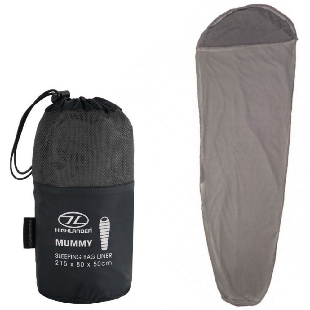 Sac à viande Mummy Bag Liner de Highlander en polyester, adapté aux sacs de couchage momie, améliore le confort thermique et protège le sac de couchage.
