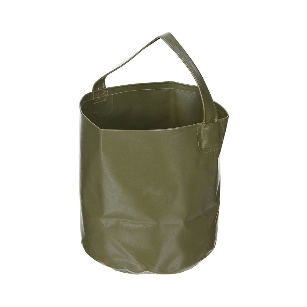 Seau pliable 10L vert olive de MFH, pratique avec une capacité de 10L, diamètre de 22cm, hauteur de 27cm, fait de 100% chlorofibre (PVC)