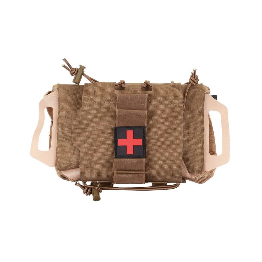 Poche Molle Tactical Ifak Coyote MFH avec 2 pièces, accessibilité rapide, élastiques et patch 'First Aid', clips plastiques Molle et passants ceinture, intérieur organisé, robust
