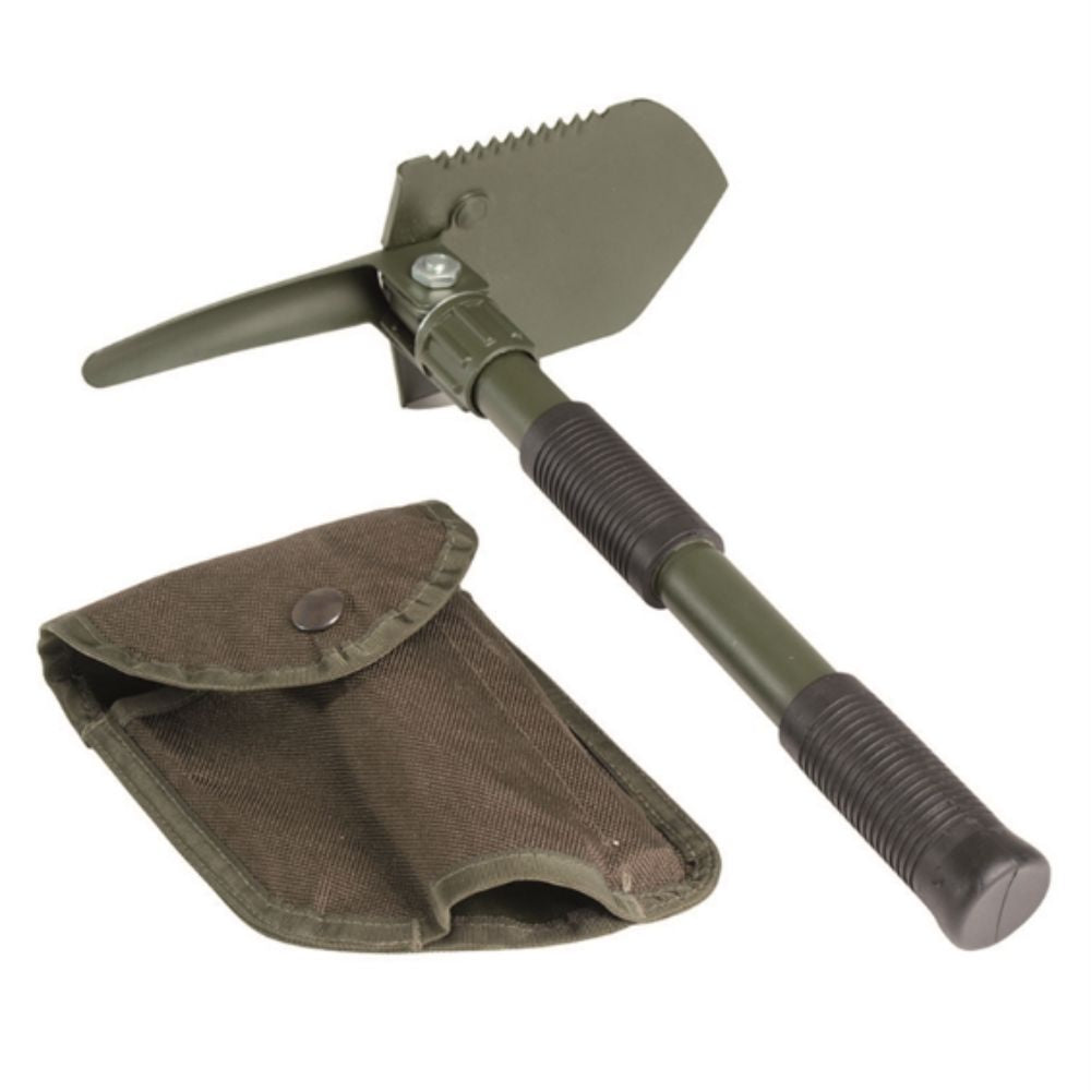 Petite pelle pliable Mil-Tec avec étui vert olive, fabriquée en acier de carbone et polypropylène, légère et maniable, avec poignée vissable et démontable