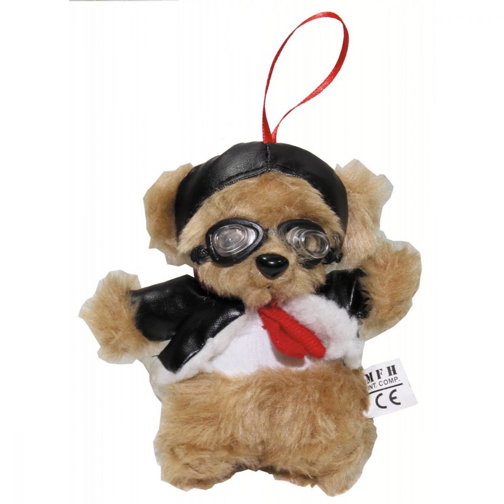 Ours en peluche pilote avec lunettes d'aviateur de 14cm de MFH, composé à 100% de polyester et habillé en coton et polyester